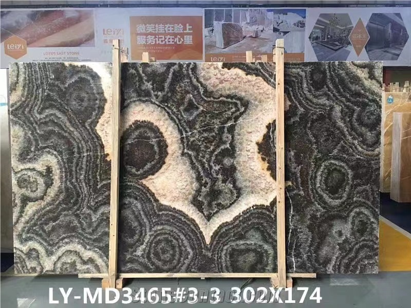 Chinese Black Dragon Onyx Polished Slabs For Interior Design
