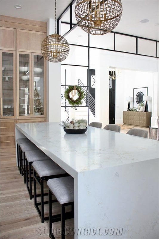 White Quartz With Grey Vein Kitchen Countertop