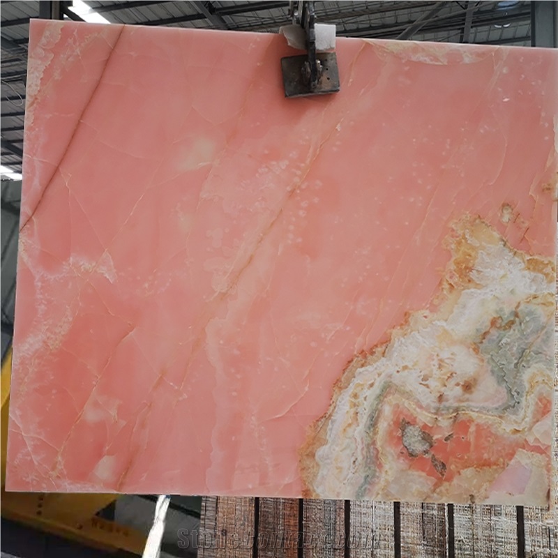 Natural Stone Polished Pink Onyx Stone For Bathroom Tile
