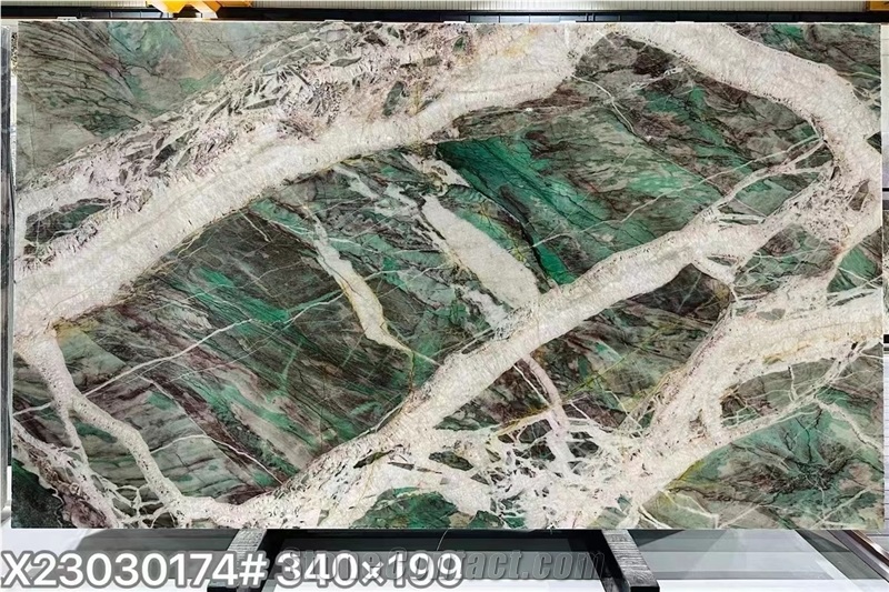Moldavite Crystal Green Quartzite Slab