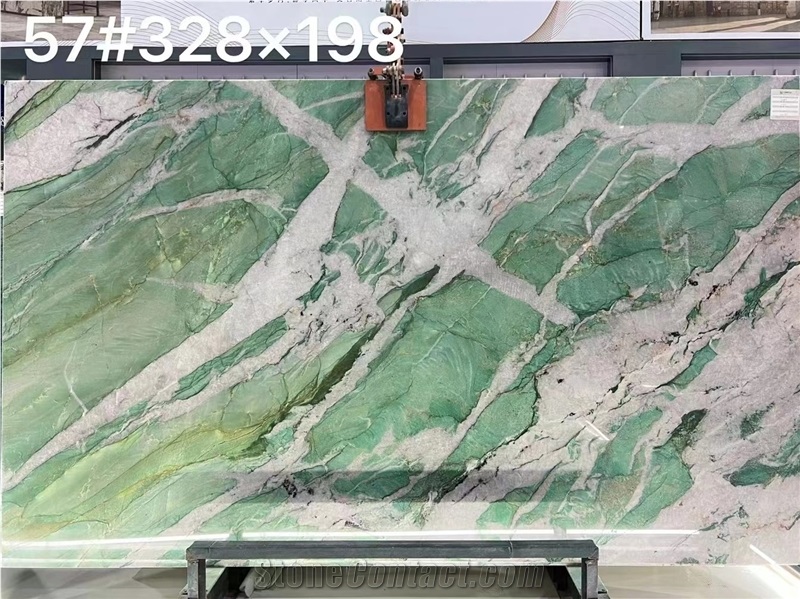 Moldavite Crystal Green Quartzite Slab