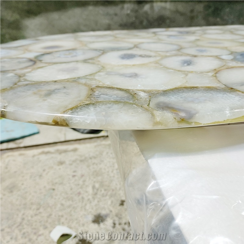 Custom Solid Surface White Agate Stone Table Tops