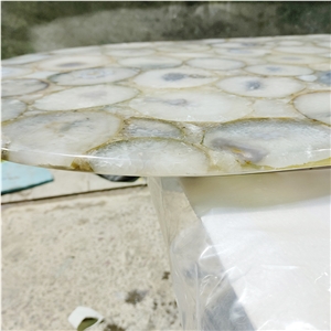 Custom Solid Surface White Agate Stone Table Tops
