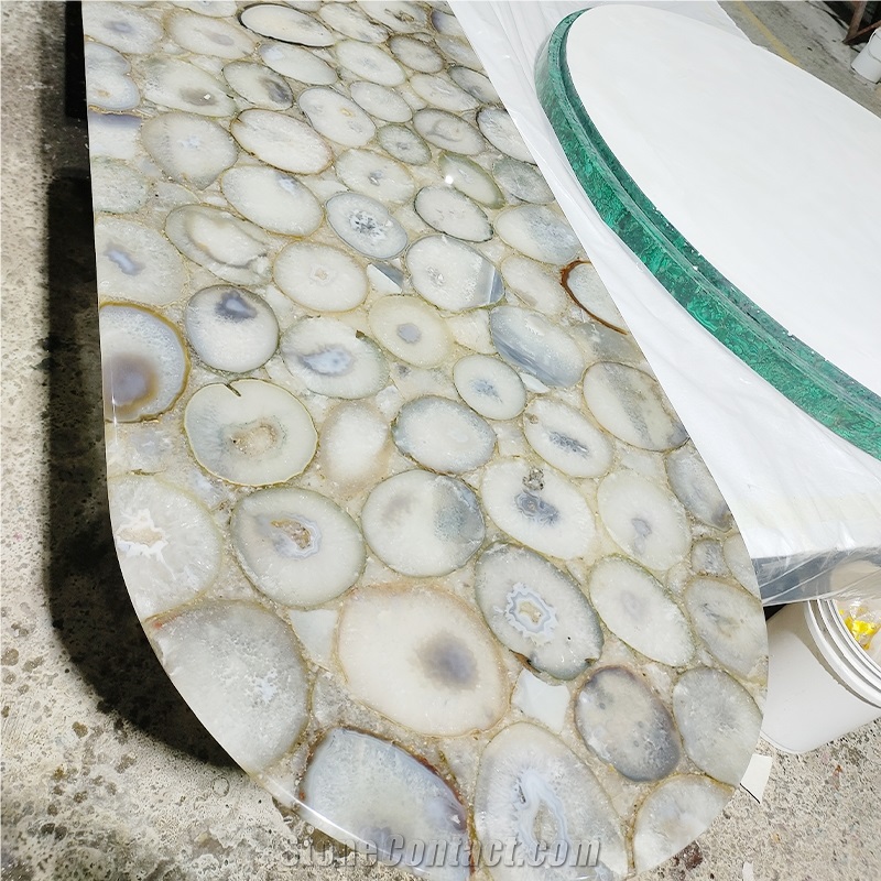 Custom Solid Surface White Agate Stone Table Tops