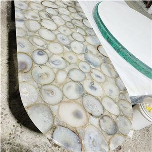 Custom Solid Surface White Agate Stone Table Tops