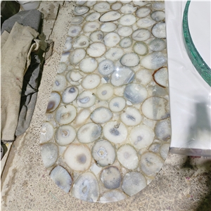 Custom Solid Surface White Agate Stone Table Tops