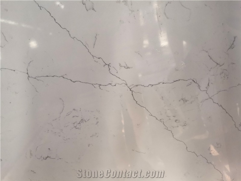 China White Calacatta Quartz Slab With Grey Veins