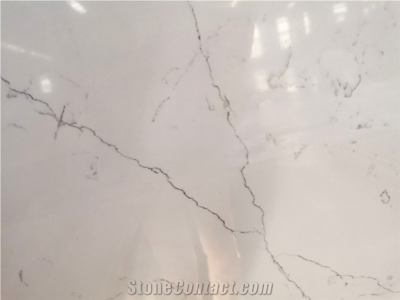 China White Calacatta Quartz Slab With Grey Veins