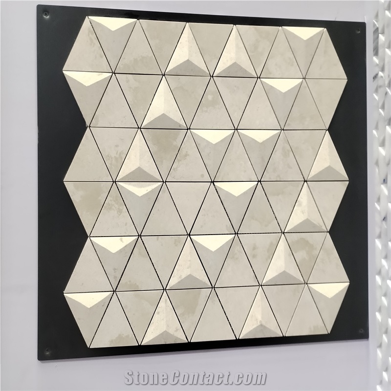 3D Triangle And Cone Beige Porcelian Mosaic Tiles 300X300