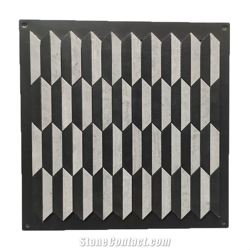 Hexagon Black And Grey Trapezium Pattern Mosaic Tiles