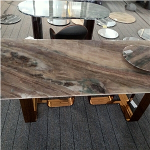Brown Luxury Marble Rectangular Dining Tables