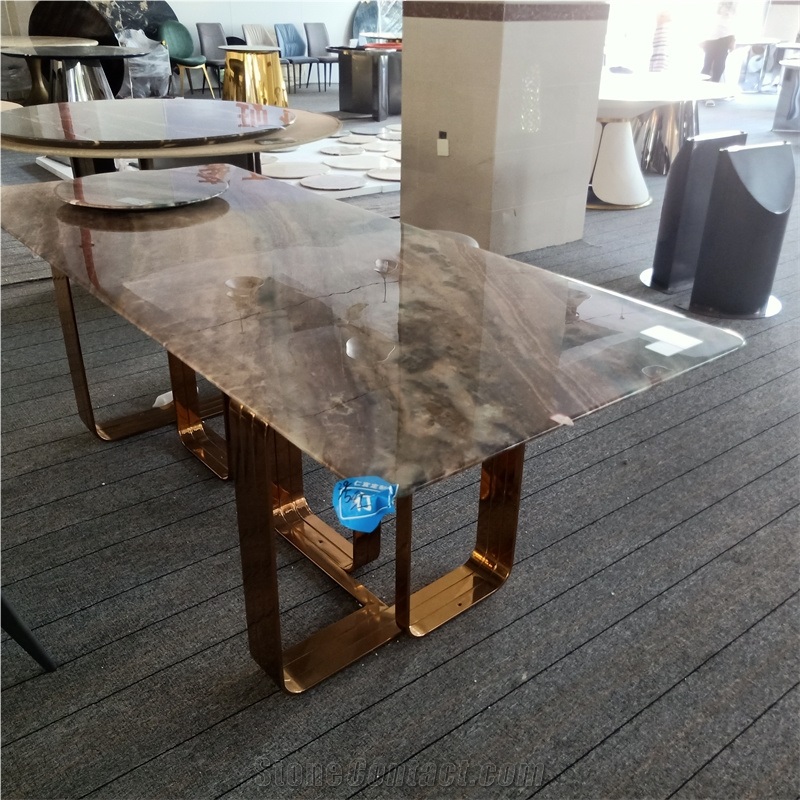 Brown Luxury Marble Rectangular Dining Tables