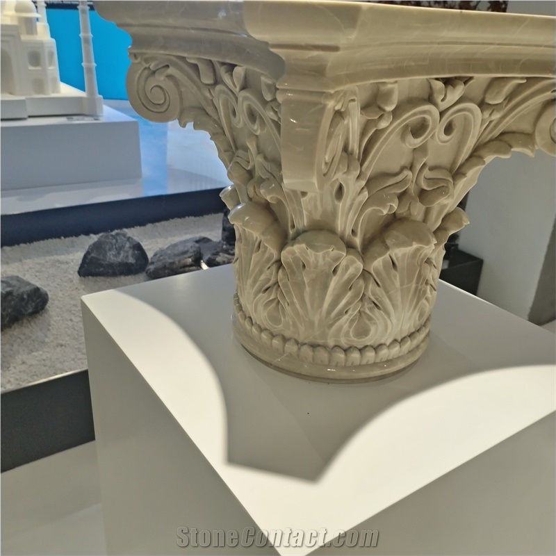 Natural Beige Marble Roman Column Tops With Carving Pattern