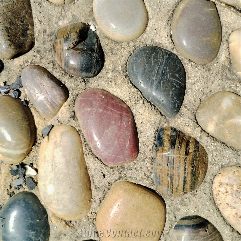 Natural Colored Pebble Stone For Garden Path With Cement