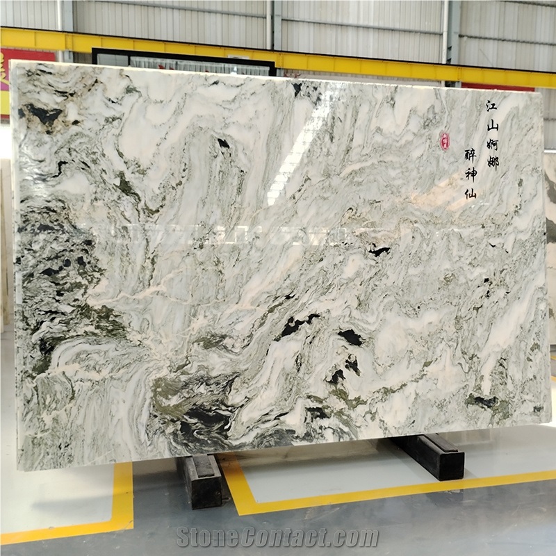 Natural  Landscape Painting Marble Slabs With Green Veins