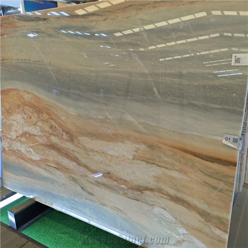 Polished 1.8 Thick Golden Blue Marble For Wall
