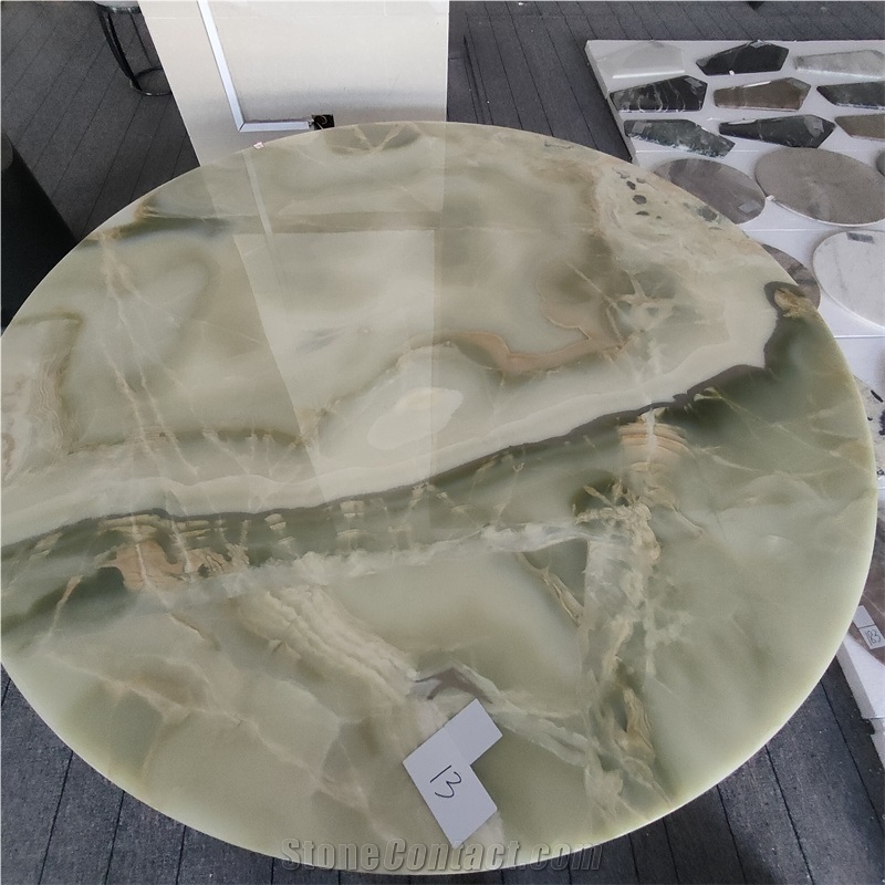 Polishing Stone Table Ancient Green Onyx For Living Room