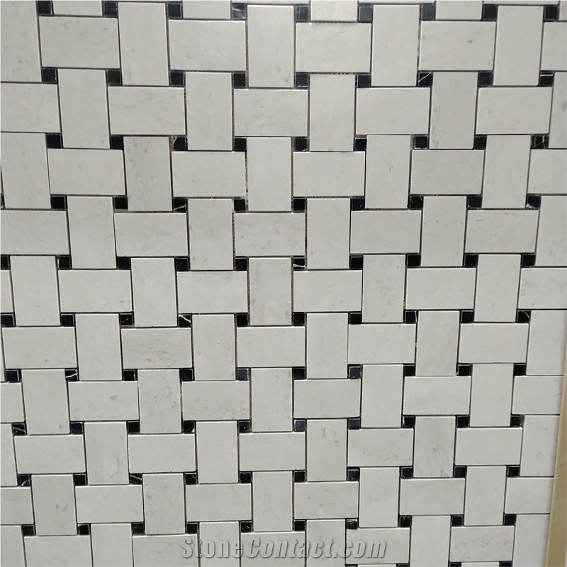 Weave Mesh Pattern Beige Limestone Mosaic Bathroom Tiles