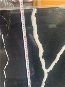 Polished Nero Calacatta Quartz Slabs For Kitchen