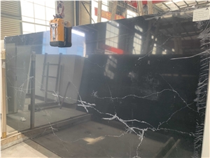 Polished Quartz Slabs Black Calacatta Vein Stone