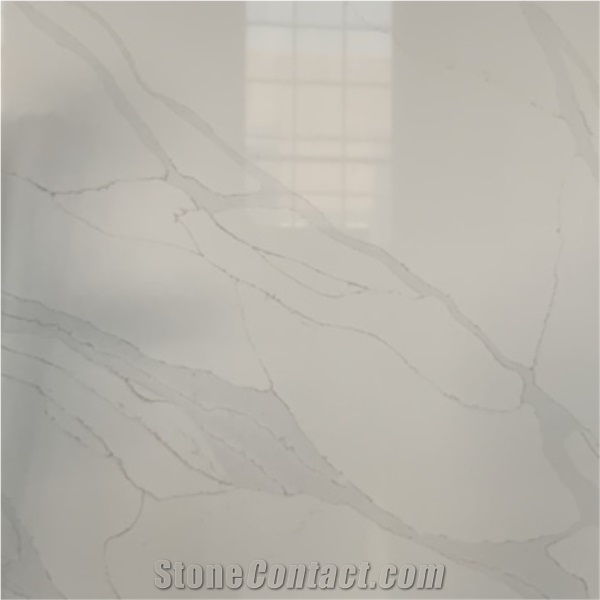 Stone Powder Calacatta Vein Luxury Quartz Surface Slabs
