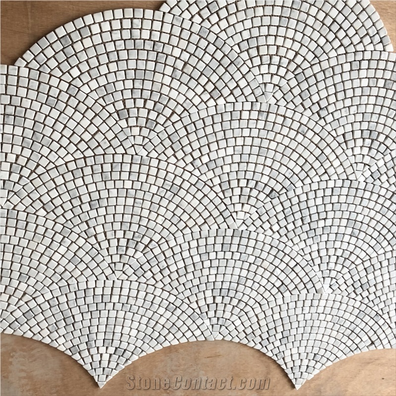 A Grade Carrara White Marble Fan Shape Mosaic Tiles