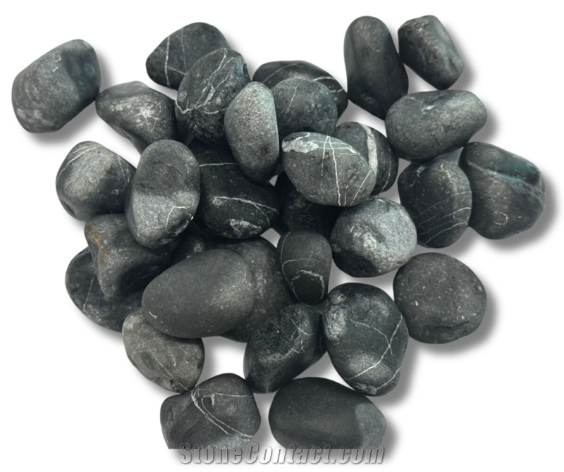 Tumbled Black Pebble Stone 10-80Mm