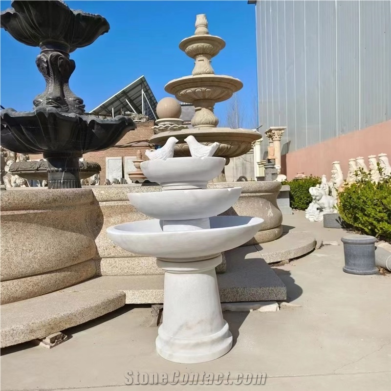 3 Tiers Sculptured White Marble Landscaping Garden Fountains