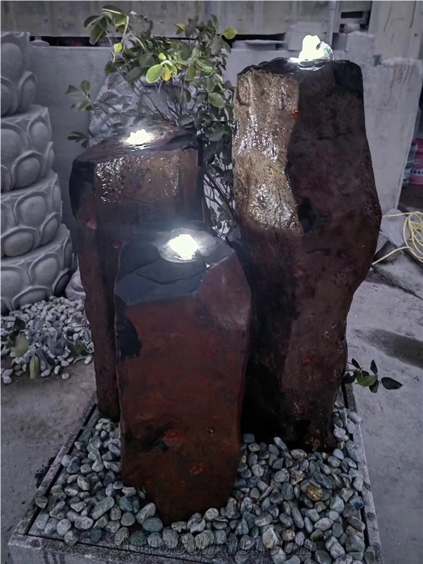 Landscaping Black Basalt Garden Fountain Stone Water Feature