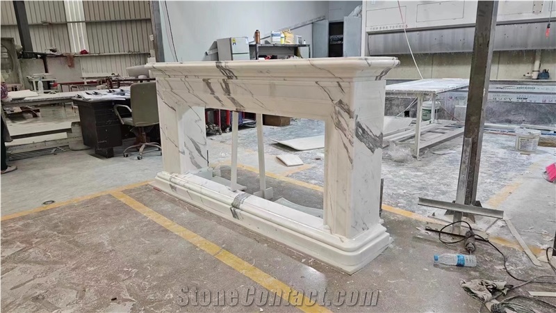 Luxury Indoor Marble Calacatta Fireplace Mantel For Home