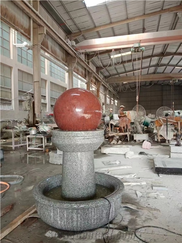 Outdoor Stone Fountain Granite Rolling Sphere Water Features