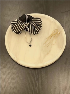 Round Stone Jewelry Dishes Marble Calacatta Gold Plates