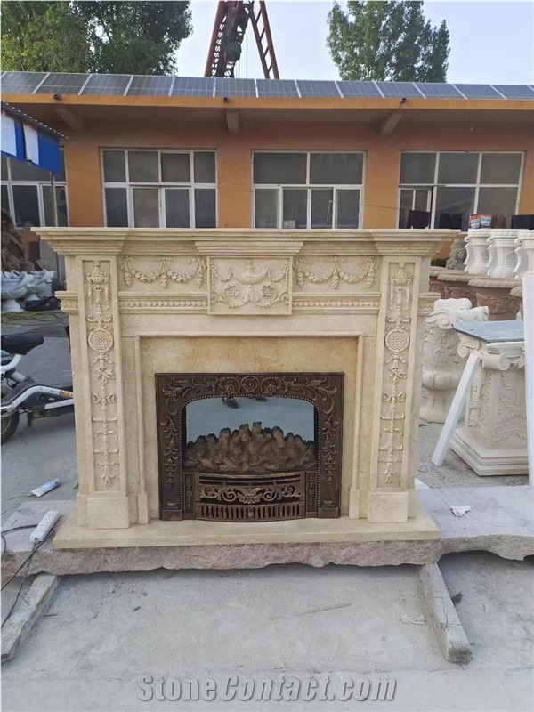 Sculptured Marble Fireplace Mantel Sunny Beige Classic Mantel