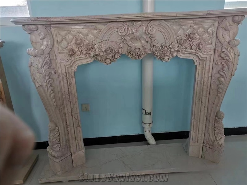 Sculptured Marble Fireplace Mantel Sunny Beige Classic Mantel