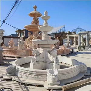 Sculptured Marble Landscaping Outdoor Garden Horse Fountain