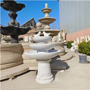 Stone Landscaping Fountain Sculptured White Marble Bird Bath