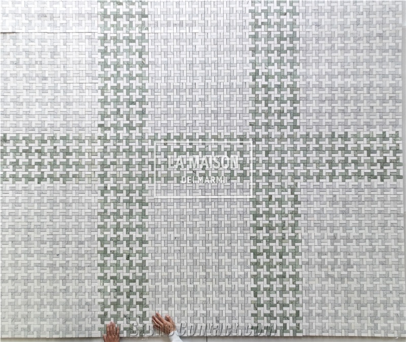 Carrara White And Ming Green Honed Customized Mosaic Tile