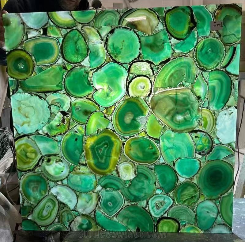 Green Agate Gemstone Slabs - - Backlit Stone - - Project