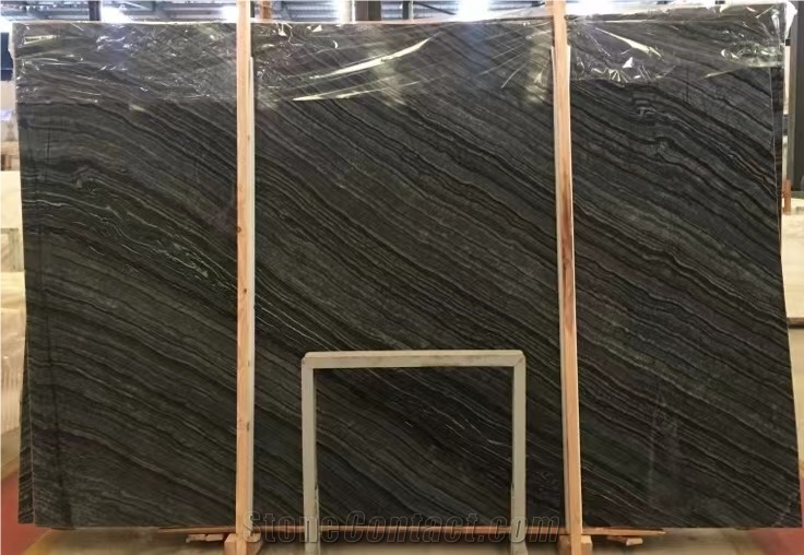 Black Wooden Marble Slab And Tiles, Silver Wave Marble