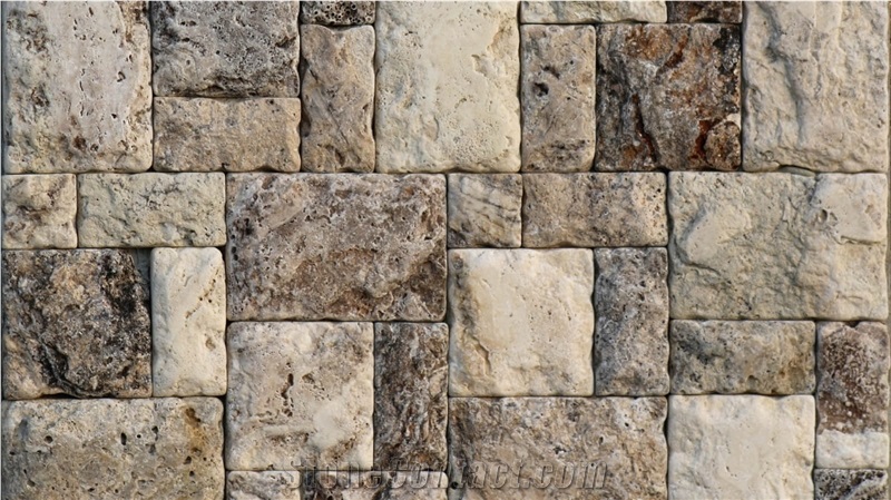 Split Face And Tumbled Silver Travertine Wall Mosaic Tiles