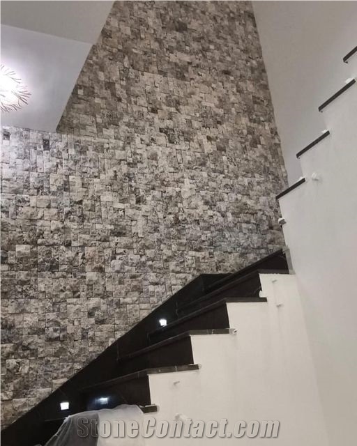 Split Face And Tumbled Silver Travertine Wall Mosaic Tiles
