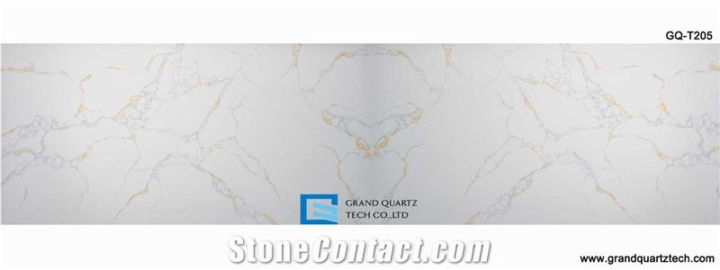 GQ-T205 Gold/Grey Veins Calacatta Quartz Jumbo Slabs