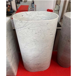 High Quality Carrara White Marble Pedestal Wash Basin