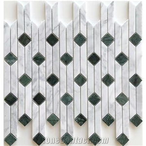 Carrara White Marble Mix Indian Green Marble Mosaic