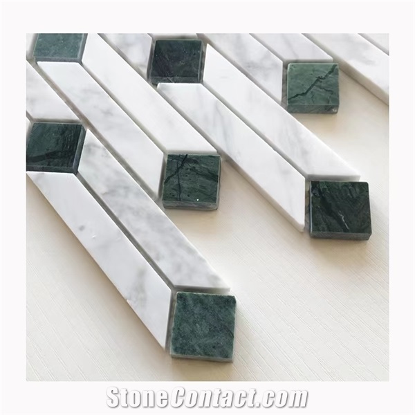Carrara White Marble Mix Indian Green Marble Mosaic