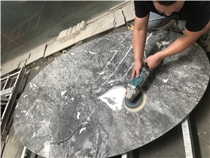 Brown Natural Stone Marble Oval Caffe Tops Work Tops
