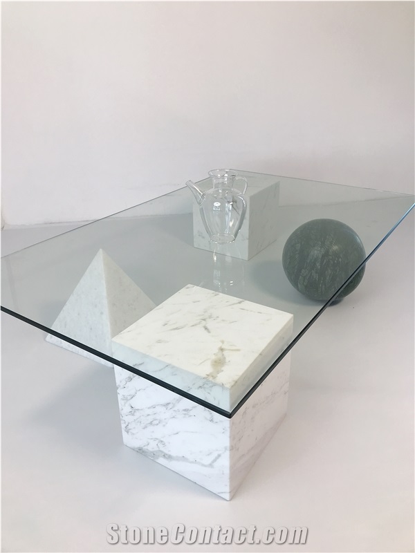 Designer Marble Coffee Table, Morden Glass Table With Ball