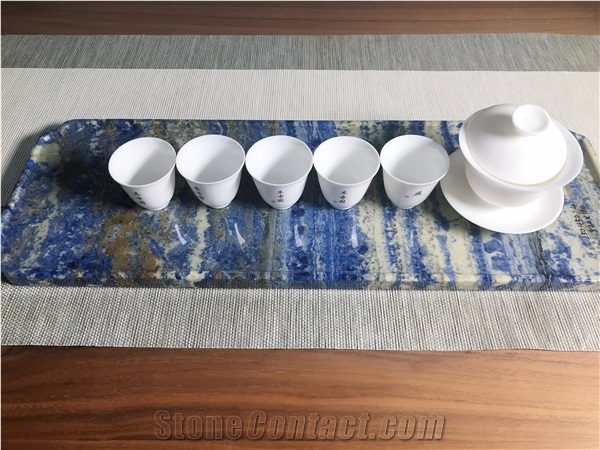 Luxury Bolivia Blue Marble Tea Tray, Marble Rectangle Tray