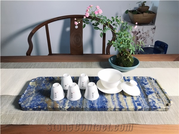 Luxury Bolivia Blue Marble Tea Tray, Marble Rectangle Tray