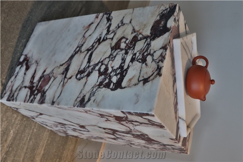 Plinth Low Coffee Table, Calacatta Viola Honed Marble